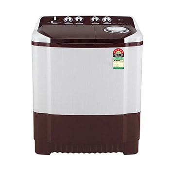 Front view of LG 8Kg Semi Automatic Washing Machine, Roller Jet Pulsator, Rat Away, Burgundy, 5 Star P8030SRAZ
