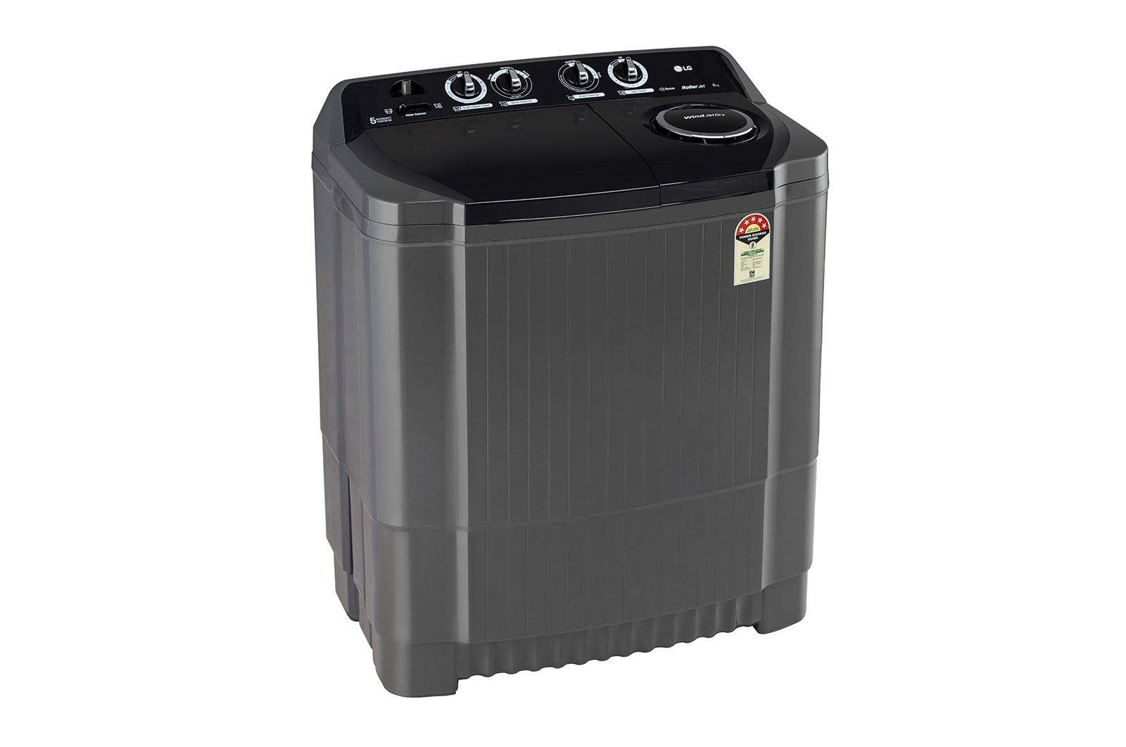 LG 8Kg, Semi Automatic Top Load Washing Machine, Roller Jet Pulsator + Soak, Middle Black , P8035SKAZ