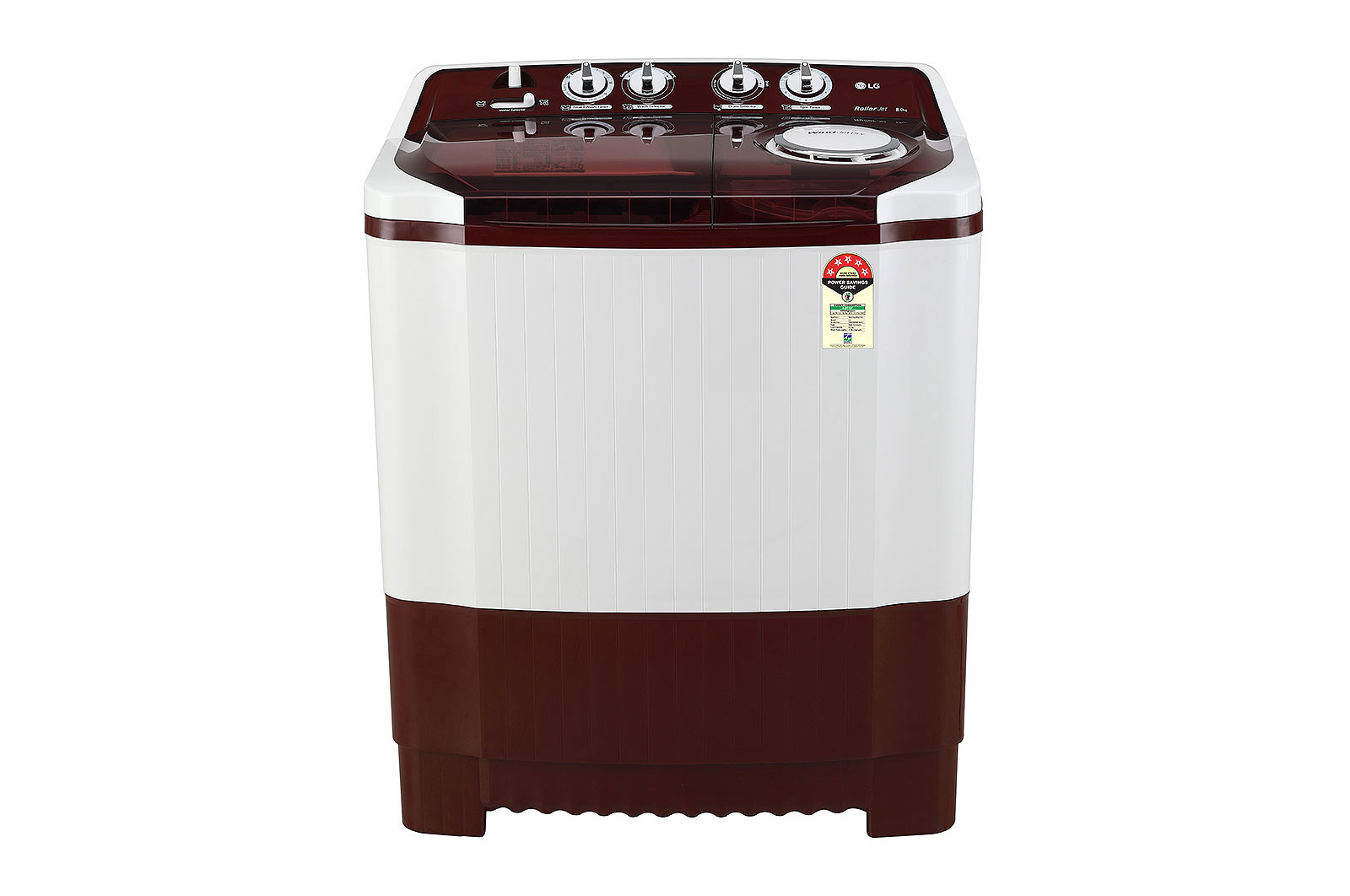 LG 8Kg Semi Automatic Top Load Washing Machine, Roller Jet Pulsator + Soak, Burgundy, P8035SRAZ