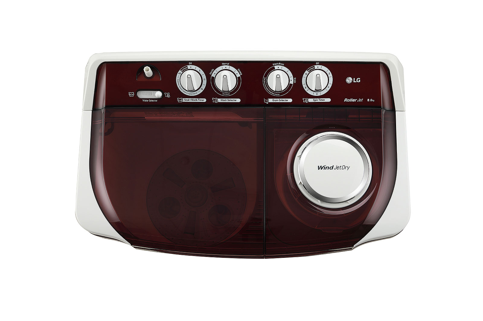 LG 8.5Kg Semi Automatic Top Load Washing Machine, Roller Jet Pulsator + Soak, Burgundy, P8530SRAZ