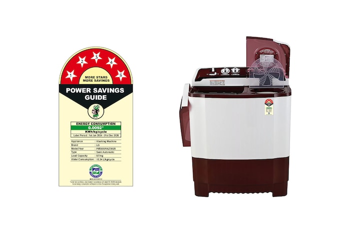 LG 8.5Kg Semi Automatic Washing Machine, Roller Jet Pulsator + Soak, Burgundy, 5 Star, P8530SRAZ