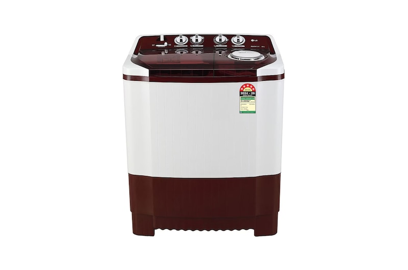Front view of LG 8.5Kg Semi Automatic Washing Machine, Roller Jet Pulsator + Soak, Burgundy, 5 Star P8530SRAZ