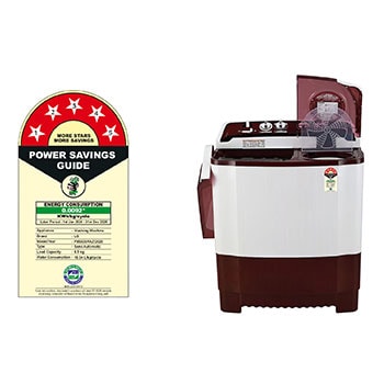 LG 8.5Kg Semi Automatic Top Load Washing Machine, Roller Jet Pulsator + Soak, Burgundy, P8530SRAZ