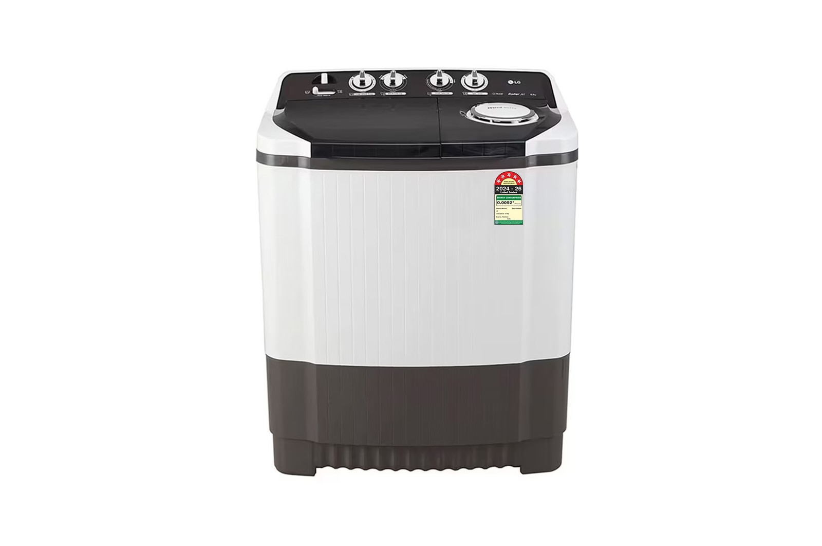 Front view of LG 8.5Kg Semi Automatic Top Load Washing Machine, Roller Jet Pulsator + Soak, Dark Grey,5 Star P8525SGAZ