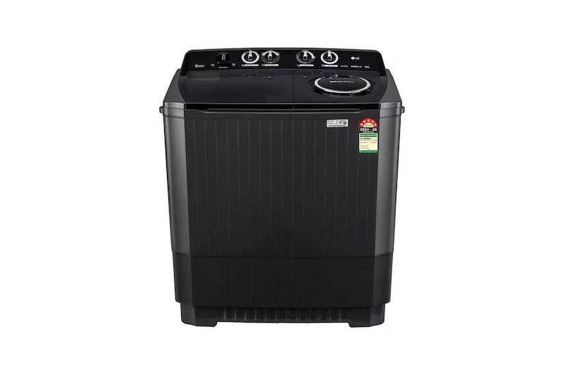 Front view of LG 8.5Kg Semi Automatic Top Load Washing Machine, Roller Jet Pulsator + Soak, Full Black,5 Star P8535SLMZ