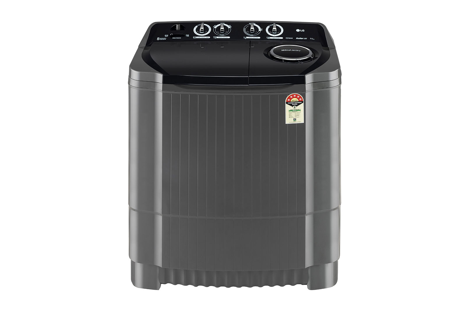 LG 9.5Kg, Semi Automatic Top Load Washing Machine, , Roller Jet Pulsator + Soak, Rat Away, Middle Black , P9555SKAZ