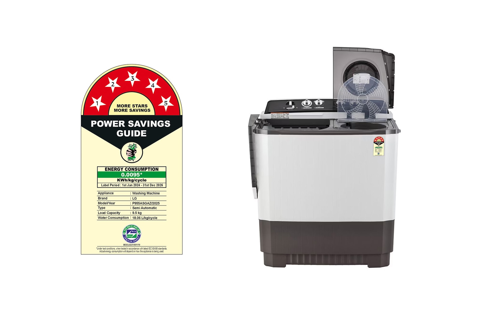 LG 9.5Kg Semi Automatic Top Load Washing Machine, Roller Jet Pulsator + Soak, Dark Gray, P955ASGAZ