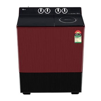 Front view of LG 10 KG Semi-Automatic Washing Machine, Roller Jet Pulsator+, Wind Jet Dry+ Technology, Dual Spin Shower, Burgundy, 5 Star PX100B3SD2Z