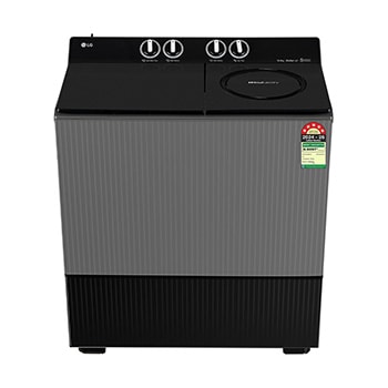 Front view of LG 10 KG Semi Automatic Washing Machine with Roller Jet Pulsator+, Rat Away Technology, Wind Jet Dry+ Technology, Middle Black, 5 Star PX100B3SK2Z