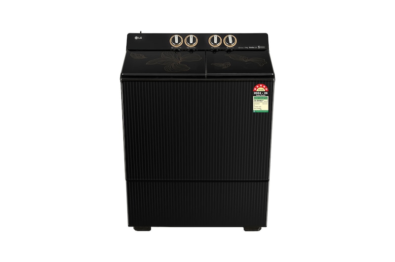 Front view of 12 KG Washing Machine with Roller Jet Pulsator+, Wind Jet Dry+ , Dual Spin Shower, Onyx Black, 5 Star PX120A9SO4Z