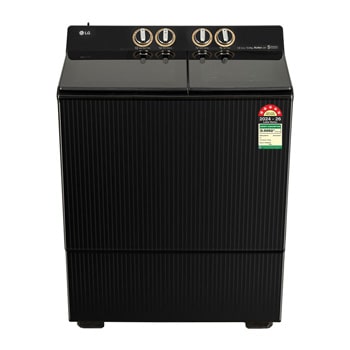 Front view of LG 12 KG Semi Automatic Washing Machine, Roller Jet Pulsator+, Wind Jet Dry+ , Dual Spin Shower, Onyx Black, 5 Star PX120B7SO2Z