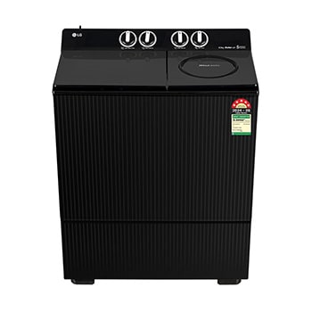 Front view of LG 8.5 KG Semi-Automatic Washing Machine with Wind Jet Dry+ Technology, Rat Away Technology, Roller Jet Pulsator+, Onyx Black, 5 Star PX850O3SO2Z