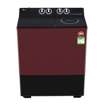 Front view of LG 9 Kg Semi Automatic Washing Machine, Roller Jet Pulsator+, Wind Jet Dry+ Technology, Dual Spin Shower, Burgundy, 5 Star PX900H3SD4Z