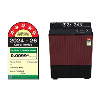 LG 9 Kg Semi Automatic Washing Machine, Roller Jet Pulsator+, Wind Jet Dry+ Technology, Dual Spin Shower, Burgundy, 5 Star, PX900H3SD4Z