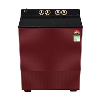 Front view of LG 9 Kg Semi Automatic Washing Machine with Wind Jet Dry+, Roller Jet Pulsator+, Dual Spin Shower, Burgundy, 5 Star PX900H7SD4Z