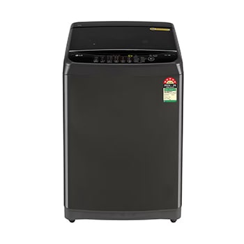 Front view of LG 12 Kg Top Load Washing Machine with Smart Inverter Motor, TurboDrum, Middle Black, 5 Star T12SJMB1Z