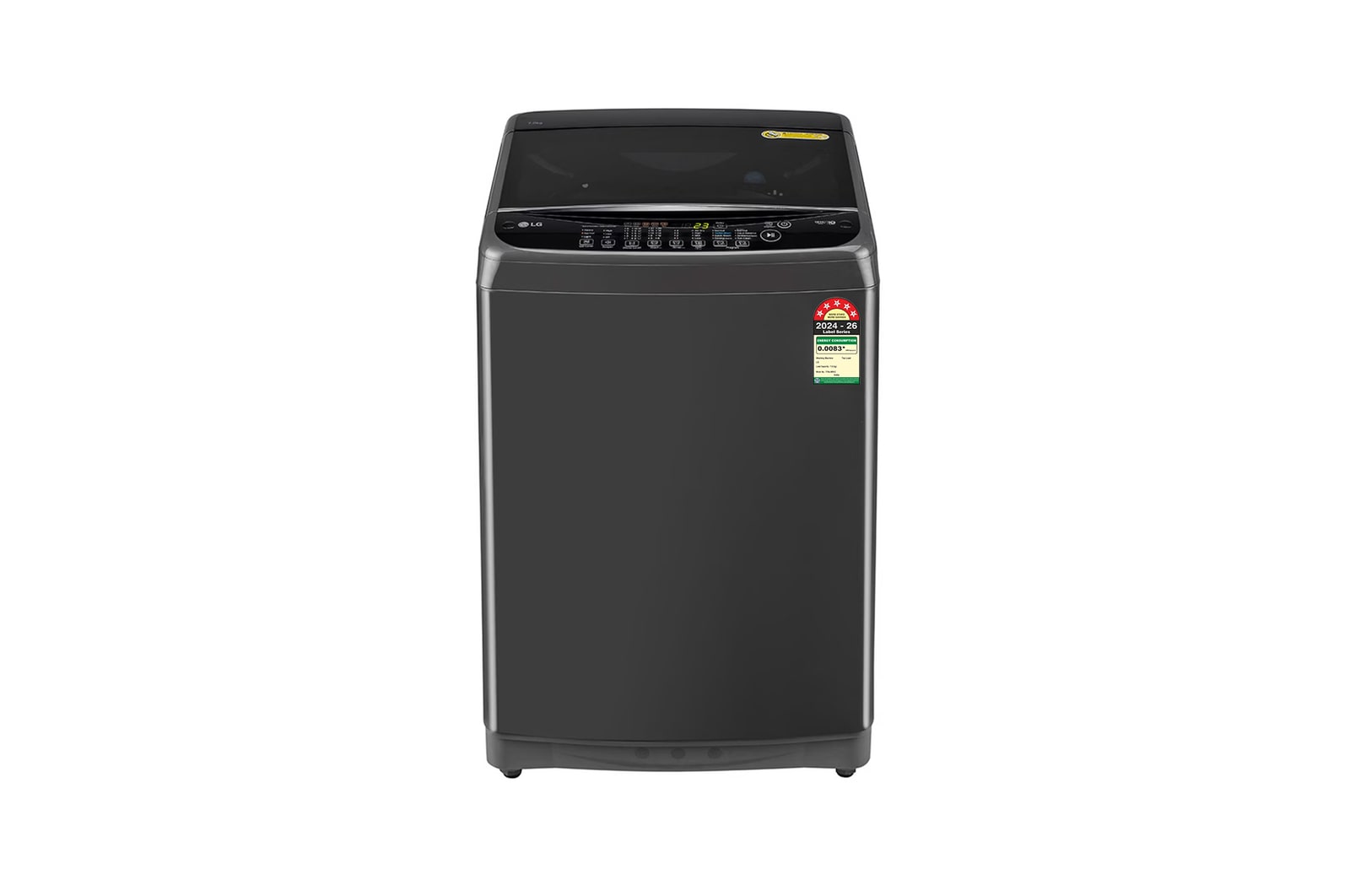 Front view of LG 7Kg Top Load Washing Machine, Smart Inverter, Auto Tub Clean, Middle Black, 5 Star T70AJMB1Z