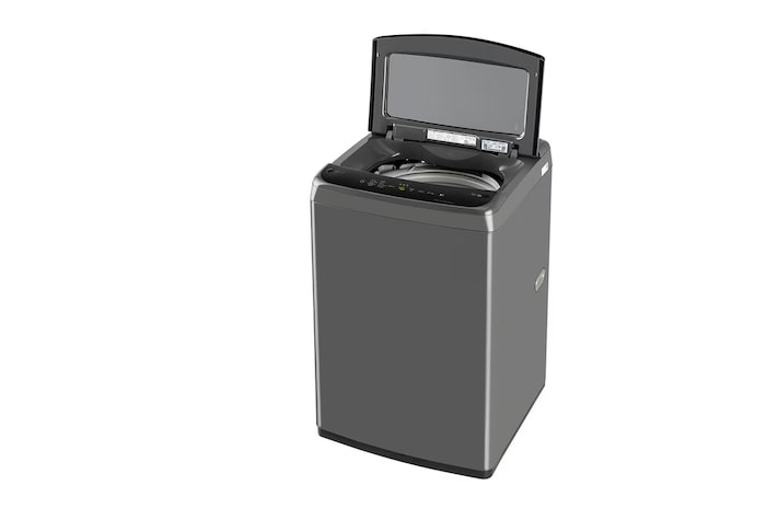 LG T70VBMB1Z 7 kg Top Load Washing Machine with Smart Inverter Motor in Middle Black right side view with lid open