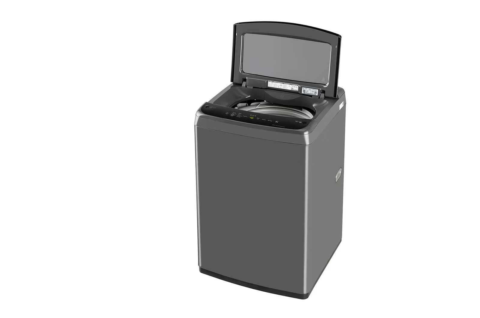 LG T70VBMB1Z 7 kg Top Load Washing Machine with Smart Inverter Motor in Middle Black right side view with lid open