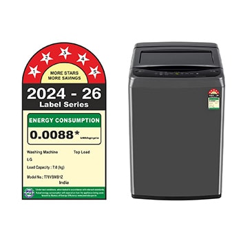 Front View of LG T70VBMB1Z 7 kg Top Load Washing Machine with Smart Inverter Motor in Middle Black front view with lid open