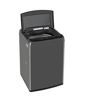 LG T70VBMB1Z 7 kg Top Load Washing Machine with Smart Inverter Motor in Middle Black left side view with lid open