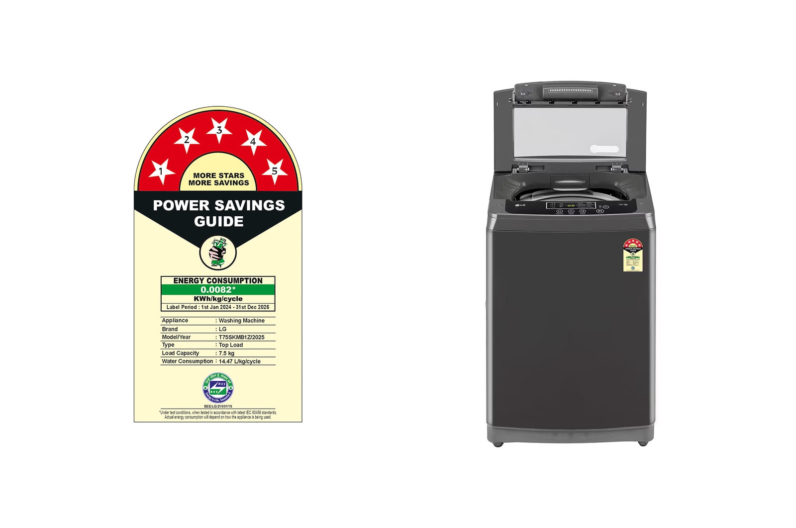 LG 7.5 Kg Top Load Washing Machine, Smart Inverter Motor, Middle Black, T75SKMB1Z