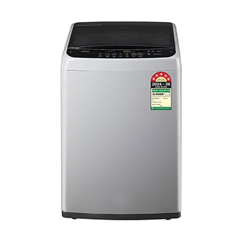 Front view of LG 7.5Kg Top Load Washing Machine, Smart Inverter Motor, Middle Free Silver, 5 Star T75SPSF1Z