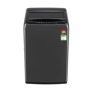 Front view of LG 7.5 Kg Top Load Washing Machine with Smart Inverter Motor, In-built Heater, Middle Black, 5 Star T75VBMB1S