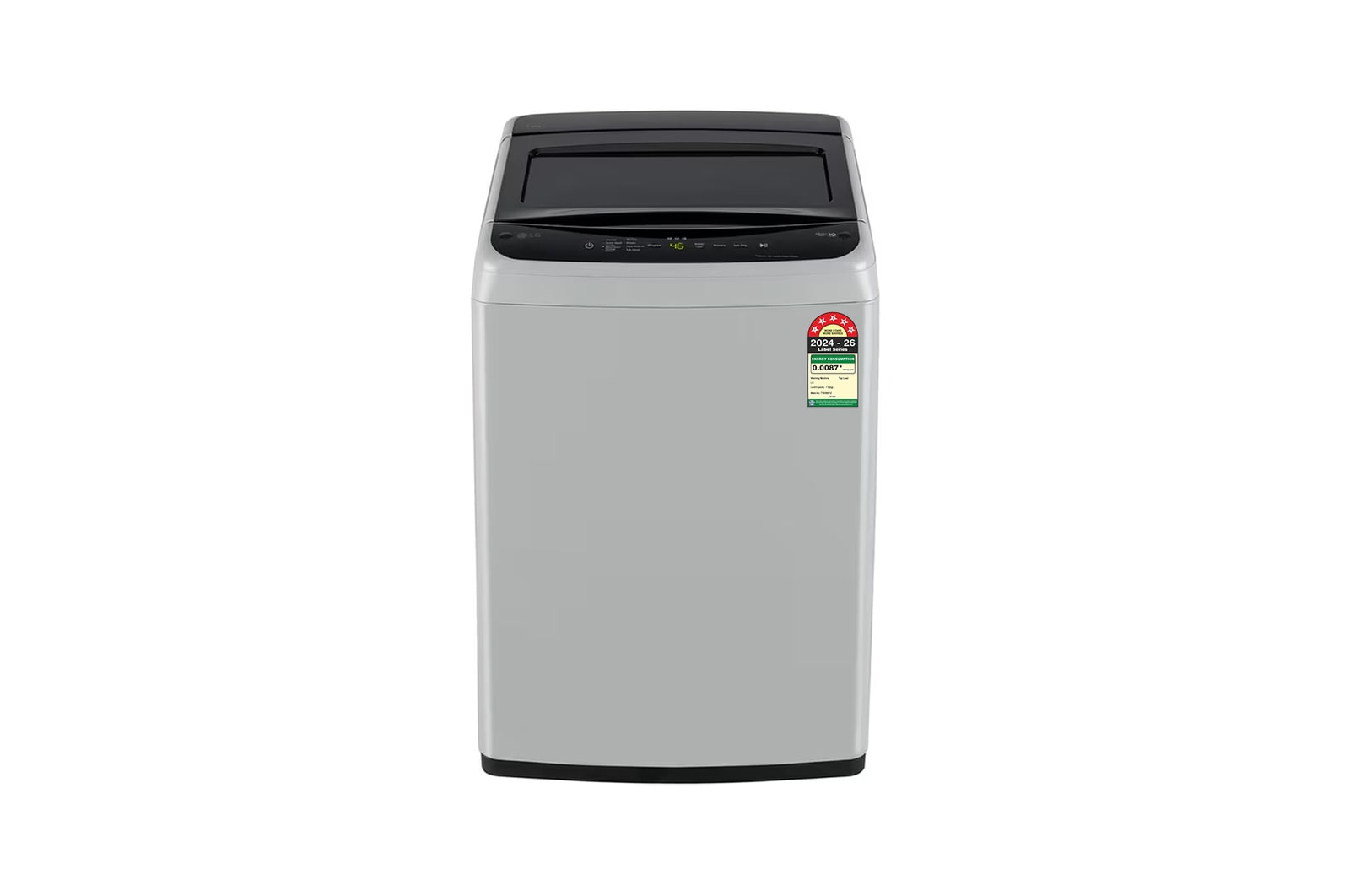 Front view of LG 7.5 Kg Top Load Washing Machine with Smart Inverter Motor, TurboDrum, Middle Free Silver, 5 Star T75VBSF1Z