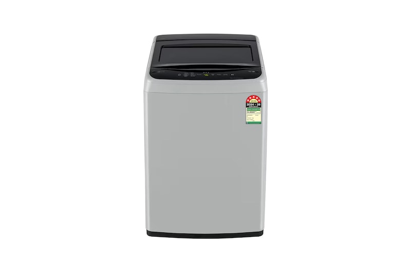 Front view of LG 7.5 Kg Top Load Washing Machine with Smart Inverter Motor, TurboDrum, Middle Free Silver, 5 Star T75VBSF1Z