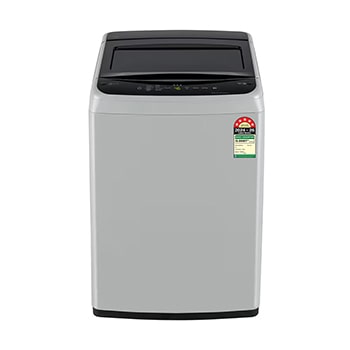 Front view of LG 7.5 Kg Top Load Washing Machine with Smart Inverter Motor, TurboDrum, Middle Free Silver, 5 Star T75VBSF1Z