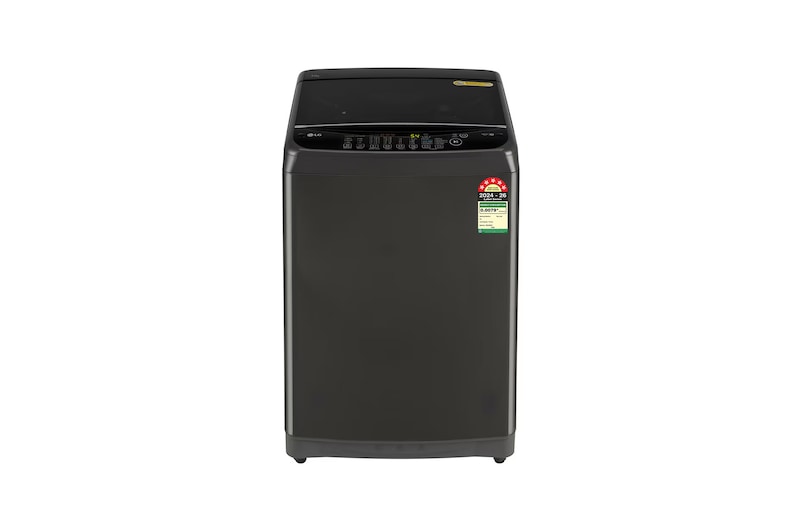 Front view of LG 8Kg Top Load Washing Machine, Smart Inverter Motor, Auto Tub Clean, Middle Black, 5 Star T80AJMB1Z
