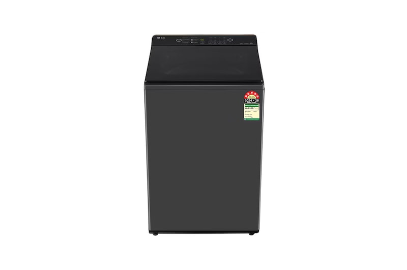 Front view of LG 8Kg Top Load Washing Machine, Hard Water Wash, Middle Black, 5 Star T80KMMB3Z