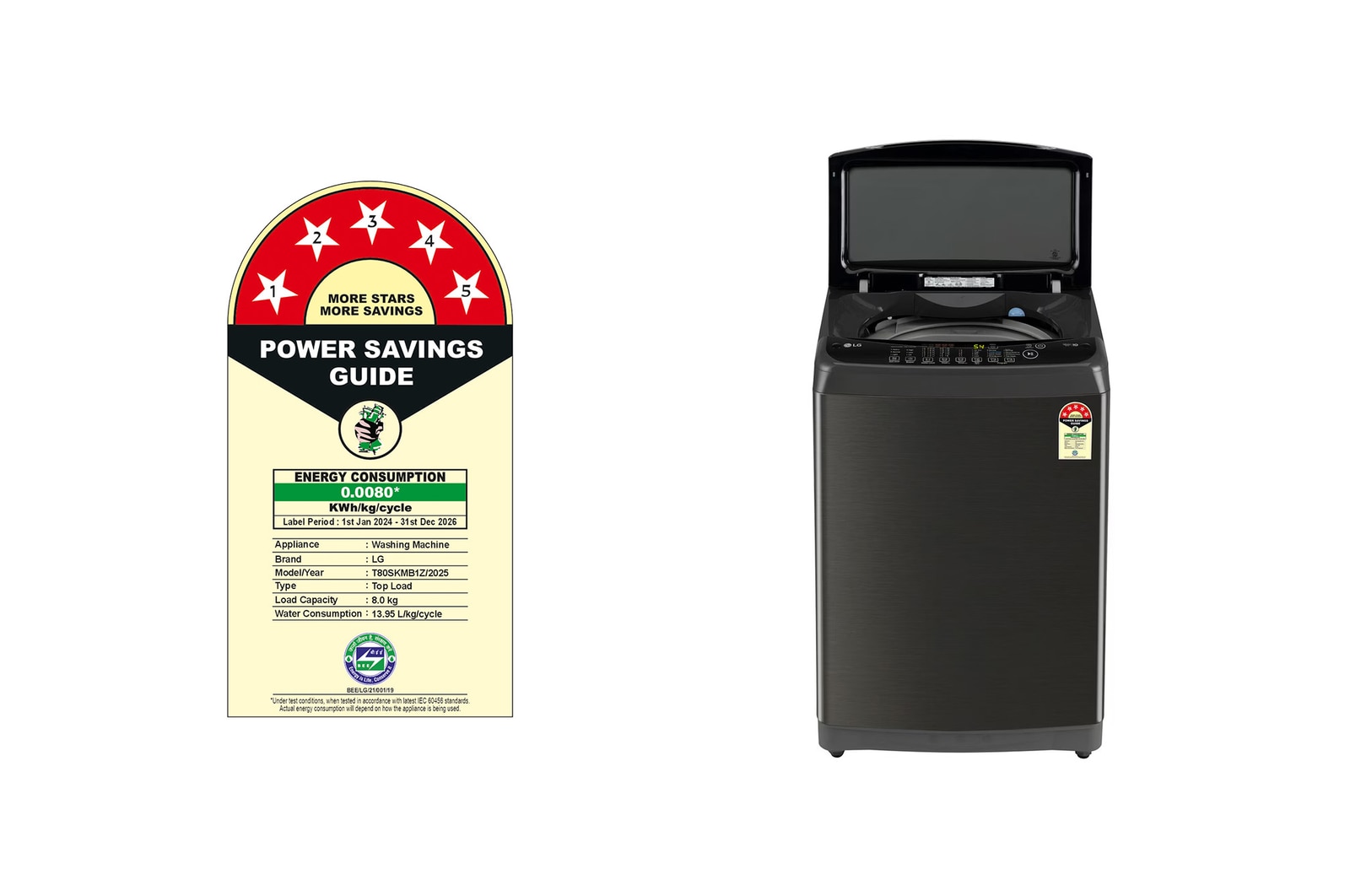 LG 8Kg Top Load Washing Machine, Turbodrum™, Middle Black, T80SKMB1Z