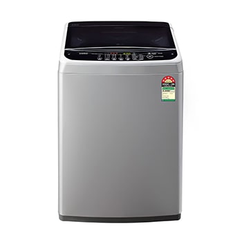 Front view of LG 8 Kg Top Load Washing Machine with Smart Inverter Motor, TurboDrum, Middle Free Silver, 5 Star T80SNSF1Z
