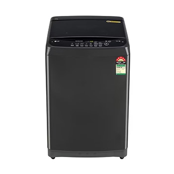 Front view of LG 8 Kg Top Load Washing Machine with Smart Inverter Motor, TurboDrum, Middle Black, 5 Star T80SPMB1Z
