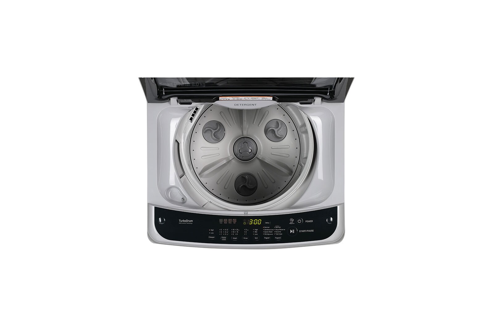 LG 8Kg Top Load Washing Machine, Smart Inverter, Turbodrum™, Middle Free Silver, T80SPSF1Z