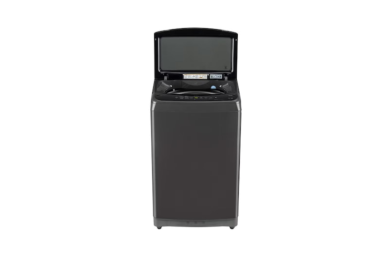 LG 8Kg Top Load Washing Machine, Smart Inverter Motor, In-built Heater, Middle Black, 5 Star, T80V4MB1S, Door Open