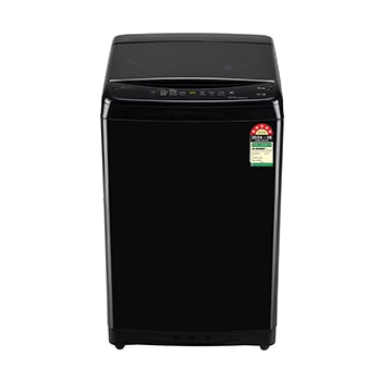 Front view of LG 8Kg Top Load Washing Machine, Smart Inverter Motor, In-built Heater, Black, 5 Star T80V4OB1S