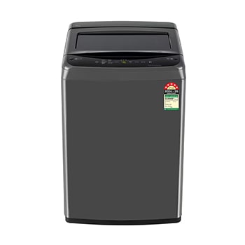 Front view of LG 8 Kg Top Load Washing Machine with Smart Inverter Motor, TurboDrum, Middle Black, 5 Star T80VBMB1Z