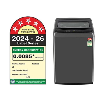 Front view of LG T80VBMB4Z 8 kg Top Load Washing Machine displaying control panel, lid, and exterior design.