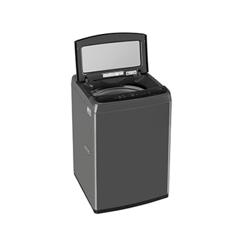 Right-Side angled view LG T80VBMB4Z 8 kg Top Load Washing Machine with lid open showing drum interior