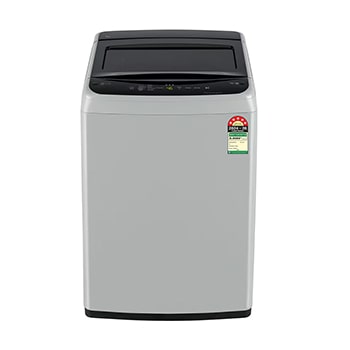 Front view of LG 8Kg Top Load Washing Machine, Smart Inverter Motor, Middle Free Silver, 5 Star T80VBSF1Z