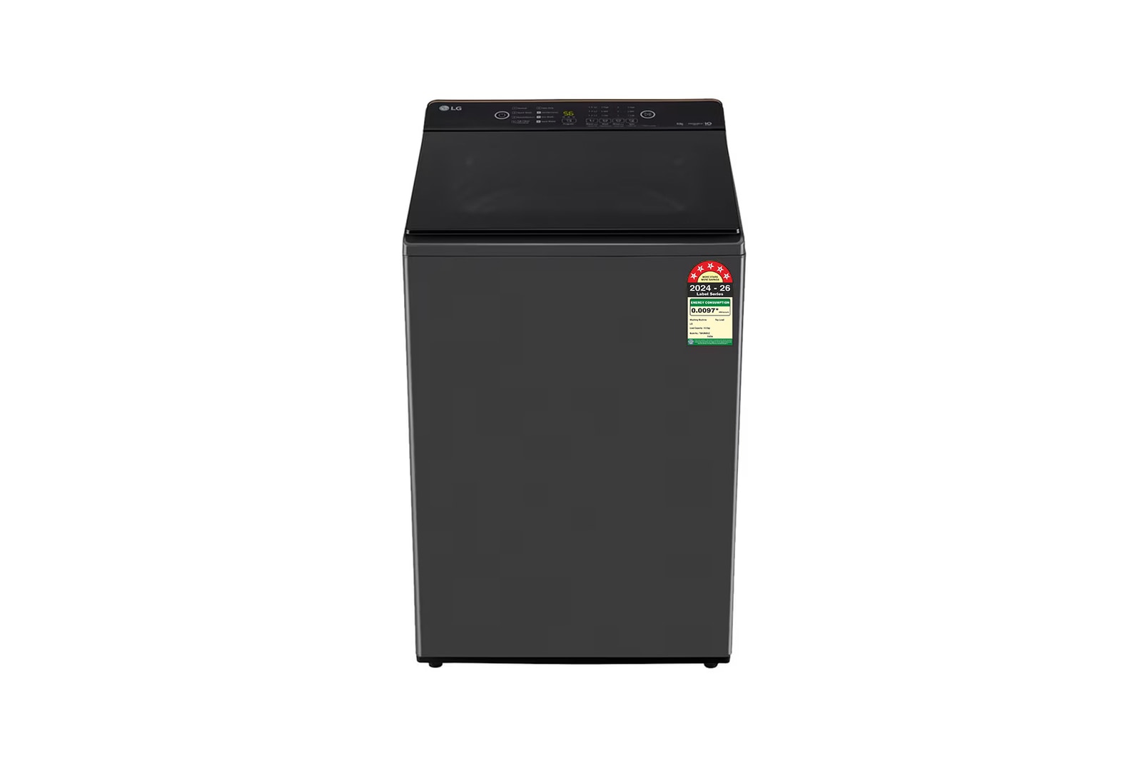 Front view of LG 9Kg Top Load Washing Machine, Hard Water Wash, Middle Black, 5 Star T90KMMB3Z