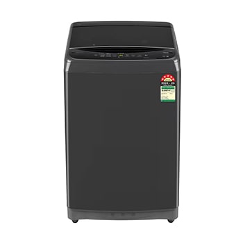 Front view of LG 9 Kg Top Load Washing Machine with Smart Inverter Motor, In-built Heater, Middle Black, 5 Star T90V4MB1S