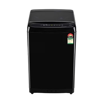 Front view of LG 9Kg Top Load Washing Machine, Smart Inverter Motor, In-Built Heater, Onyx Black, 5 Star T90V4OB1S
