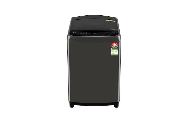 Front view of LG 8Kg Top Load Washing Machine, AI Direct Drive™, Turbodrum, Middle Black, 5 Star THD08NPM