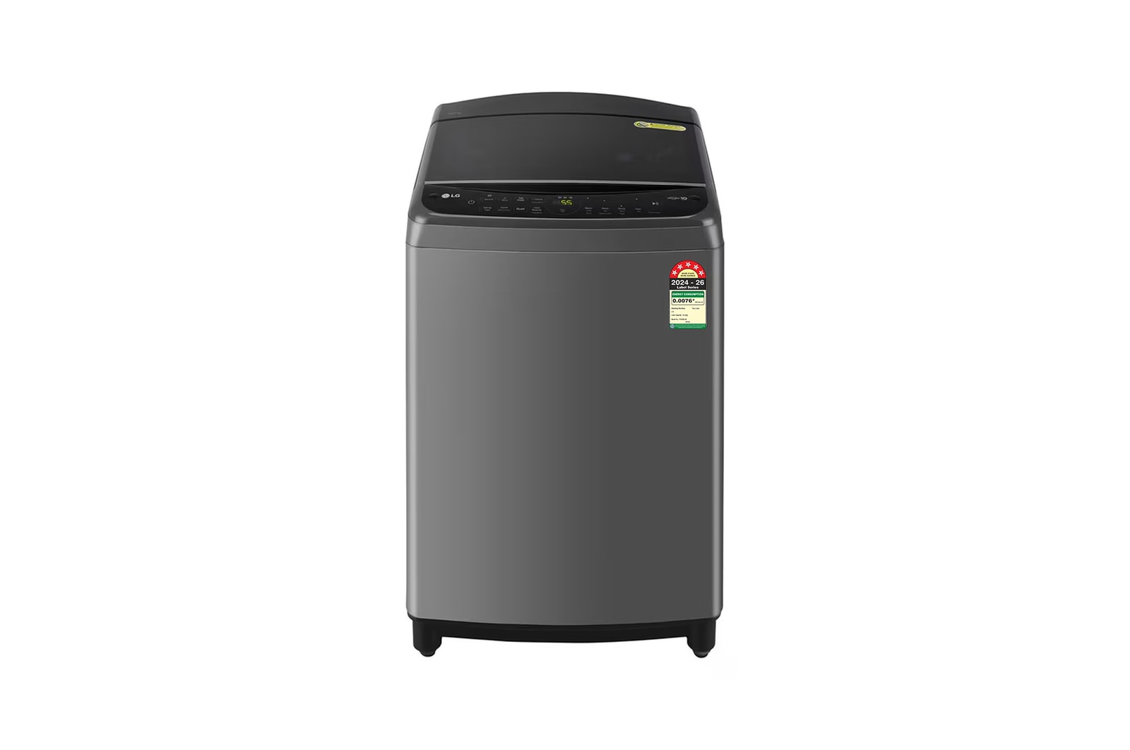 Front view of LG 8Kg Top Load Washing Machine, AI Direct Drive™, In-built Heater, Middle Black, 5 Star THD08SPM