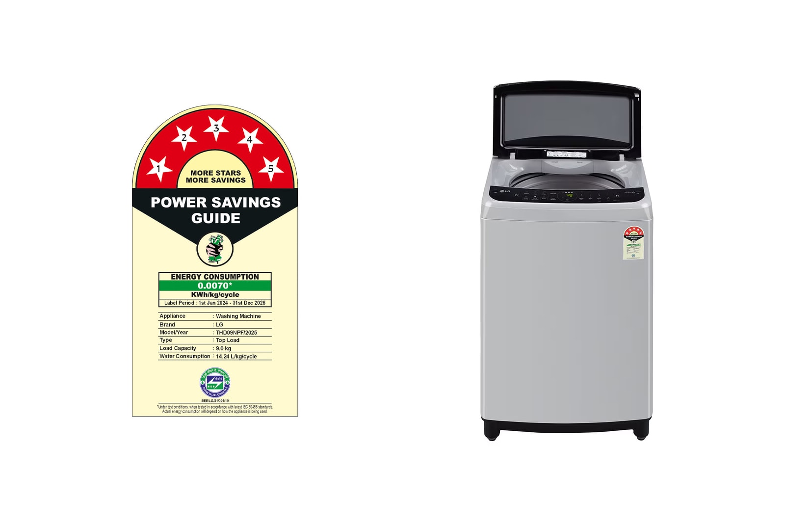 LG 9Kg Top Load Washing Machine, AI Direct Drive™, Turbodrum, Middle Free Silver, THD09NPF