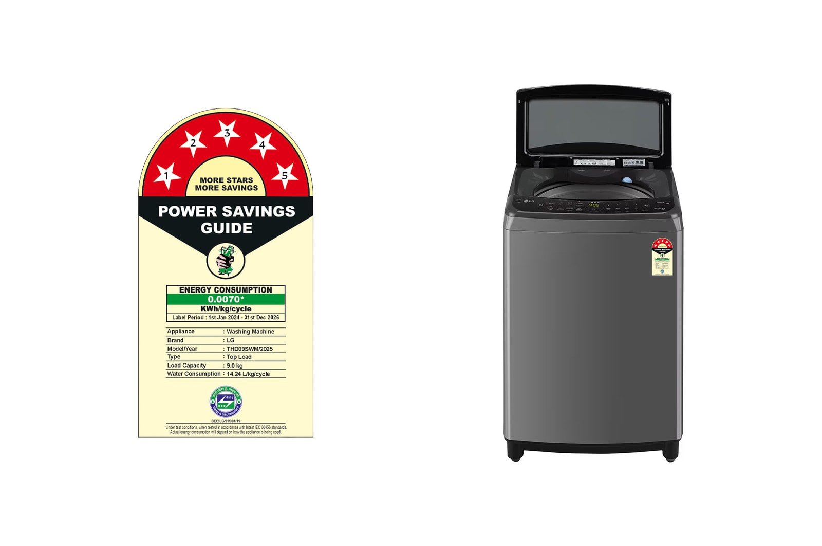 LG 9Kg Top Load Washing Machine, AI Direct Drive™, In-built Heater, Middle Black, THD09SWM
